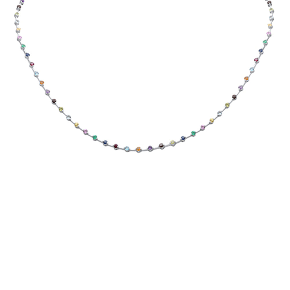 Muse Jewelry 3.58ct G SI 14K White Gold Multi Color Gemstone Necklace 16"Long
