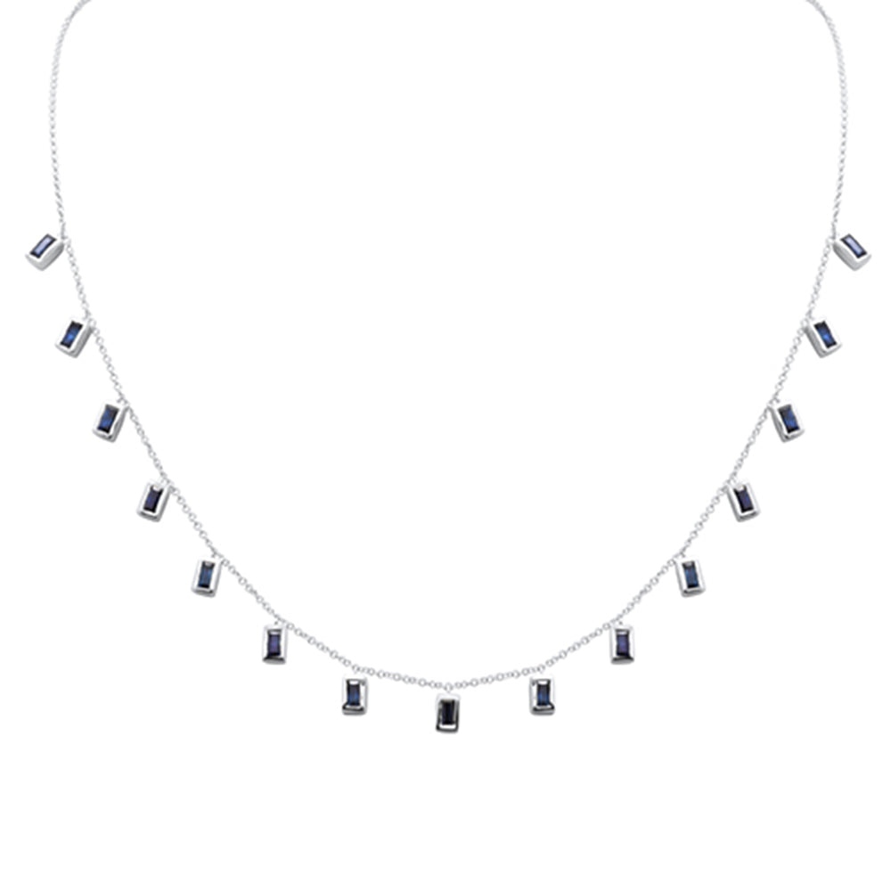 Muse Jewelry 2.50ct G SI 14K White Gold Blue Sapphire Gemstone Necklace 16" + 2" Ext