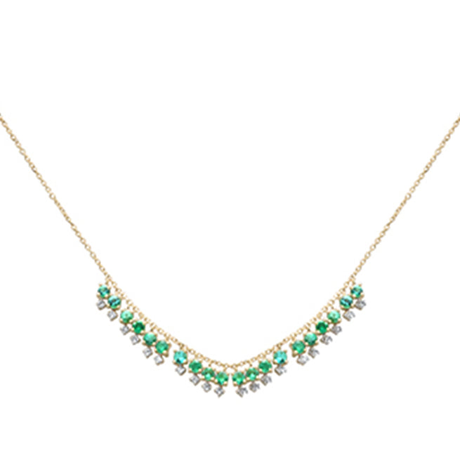 Muse Jewelry 1.60ct G SI 14K Yellow Gold Diamond & Emerald Gemstone Drop Necklace 16" + 2" Ext