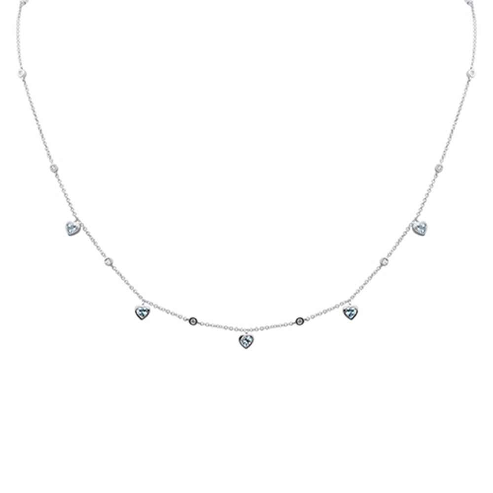 Muse Jewelry .60ct G SI 14K White Gold Diamond & Aquamarine Heart Necklace 16+2" Ext