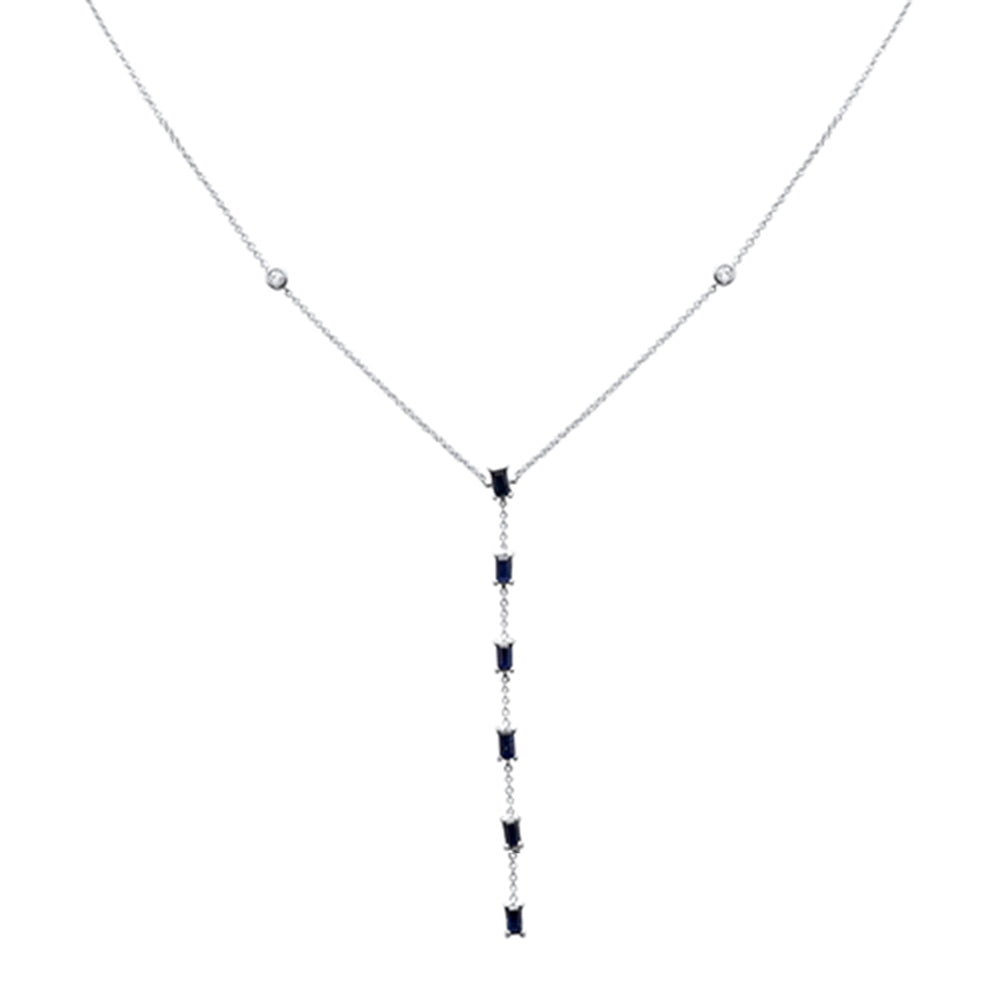 Muse Jewelry .07ct,.86ct G SI 14K White Gold Diamond Blue Sapphire Drop Pendant Necklace 16+2" Ext