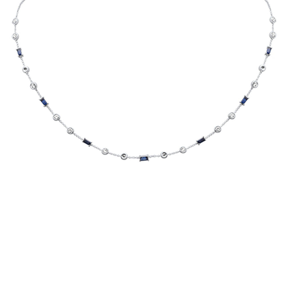 Muse Jewelry 2.64ct G SI 14K White Gold Diamond & Blue Sapphire Necklace 16+2" Ext
