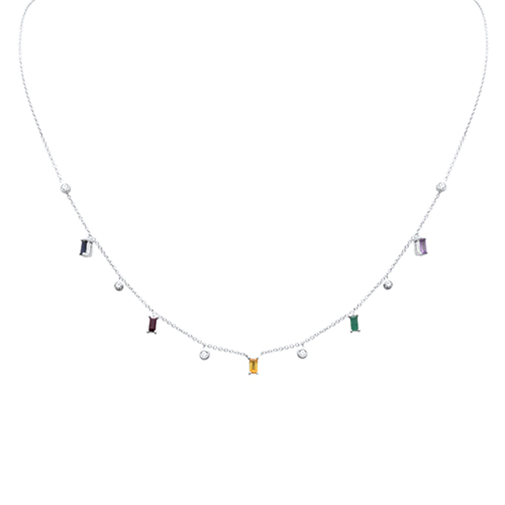 Muse Jewelry .88ct G SI 14K White Gold Diamond & Multi Color Gemstone Necklace 16+2" Ext