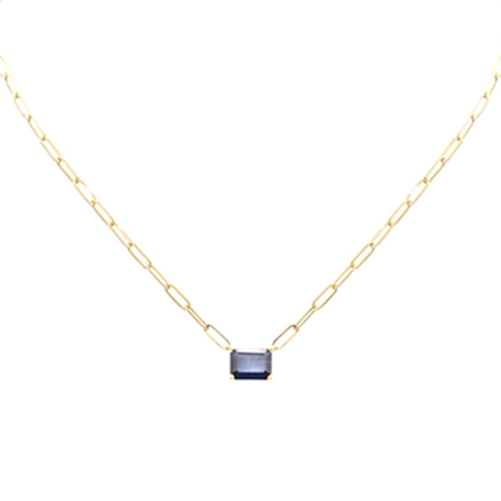 Muse Jewelry 3.00ct G SI 14K Yellow Gold Blue Sapphire Paperclip Necklace 14 + 2" Ext