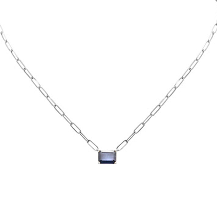 Muse Jewelry 3.00ct G SI 14K White Gold Blue Sapphire Paperclip Necklace 14 + 2" Ext