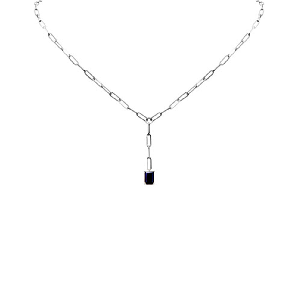 Muse Jewelry .90ct G SI 14K White Gold Natural Blue Sapphire Gemstone Paperclip Necklace 14 + 2" Ext