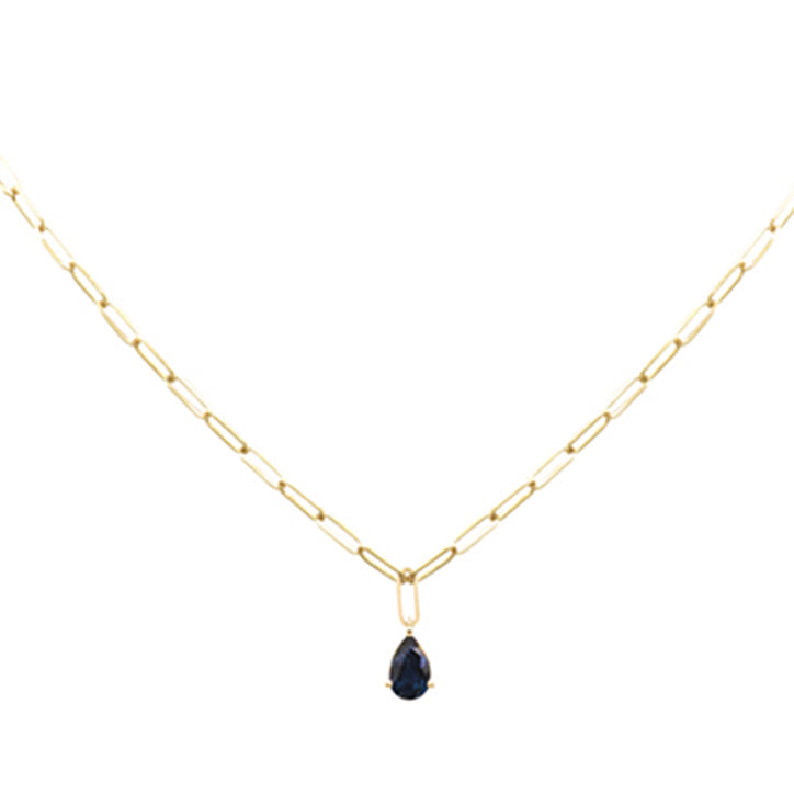 Muse Jewelry 1.10ct G SI 14K Yellow Gold Blue Sapphire Paperclip Necklace 14 + 2" Ext