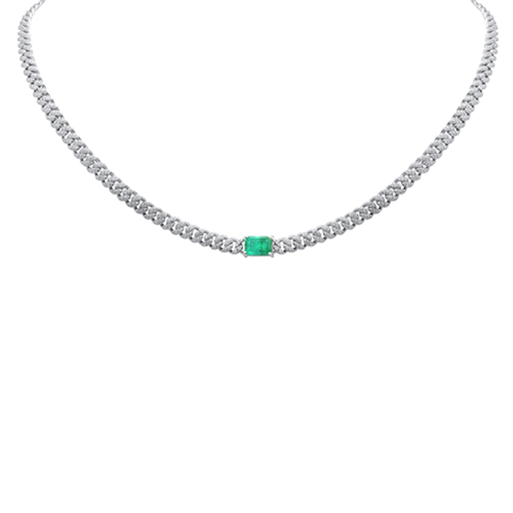 Muse Jewelry 2.48ct G SI 14K White Gold Diamond & Emerald Gemstone Chain Necklace 13+3" Long