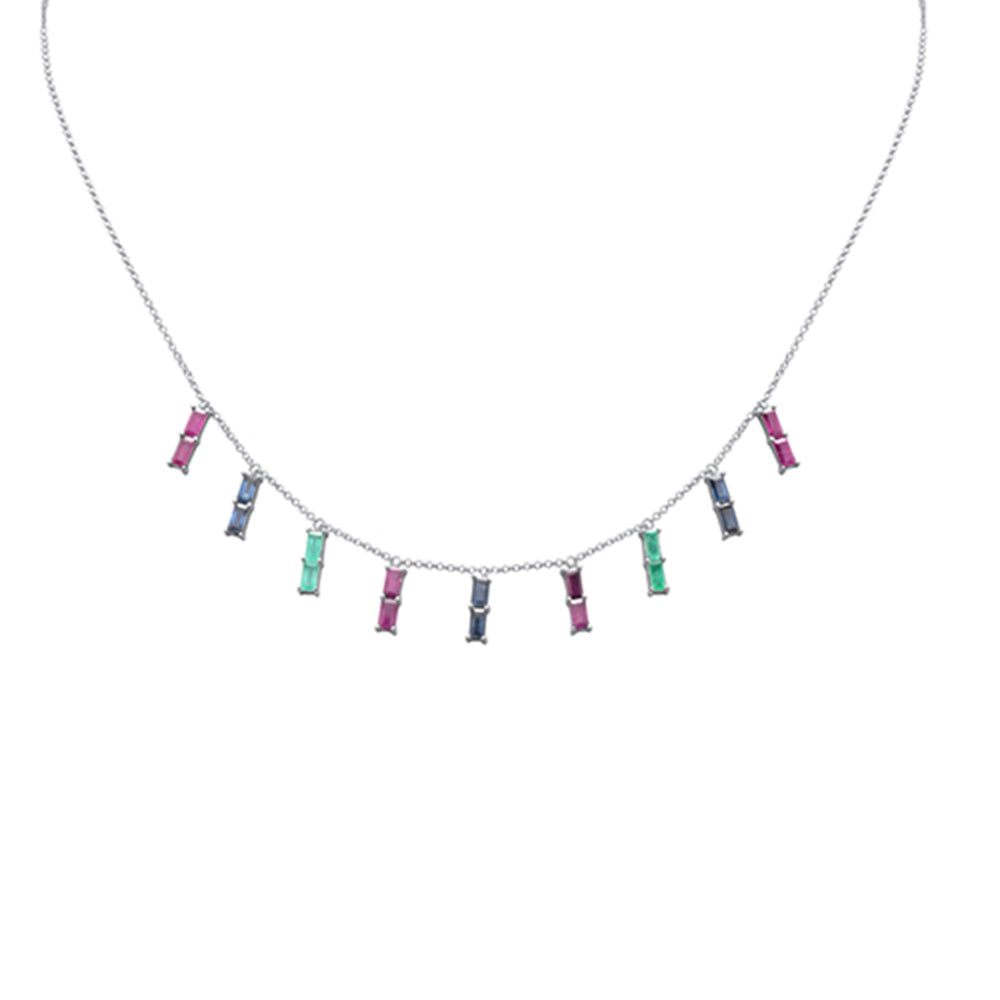 Muse Jewelry 2.80ct G SI 14K White Gold Multi Color Gemstone Necklace 16 + 2" Ext