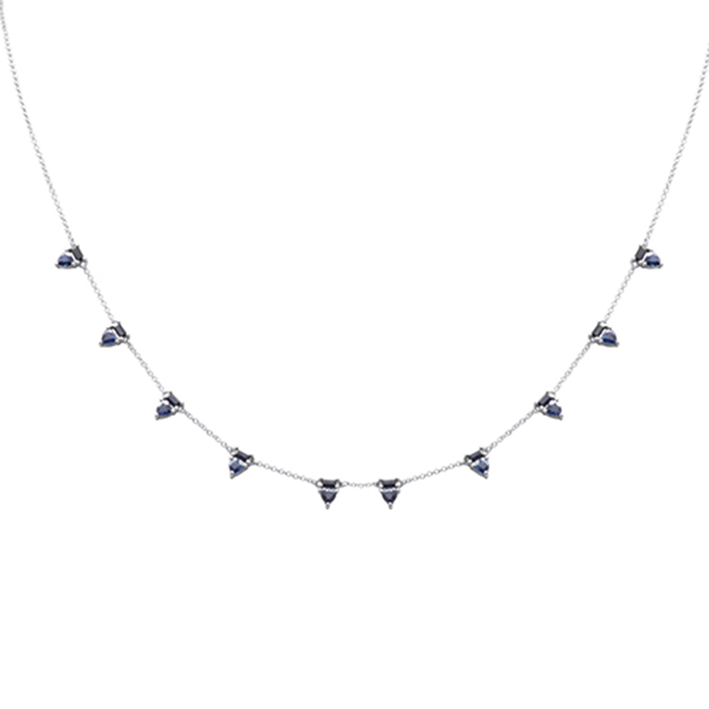 Muse Jewelry 2.07ct G SI 14K White Gold Blue Sapphire Gemstone Necklace 16 + 2" Ext
