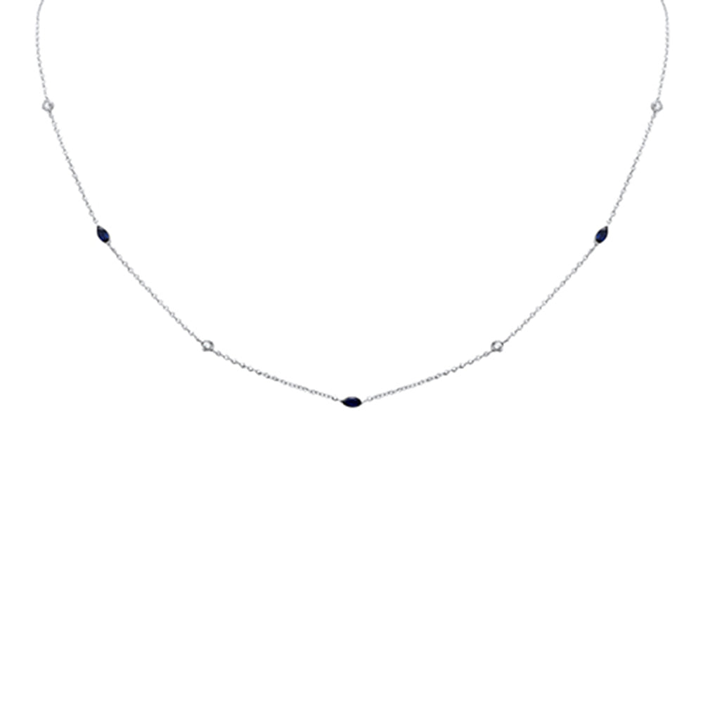 Muse Jewelry .37ct G SI 14K White Gold Diamond & Blue Sapphire Pendant Necklace 16 + 2" Ext