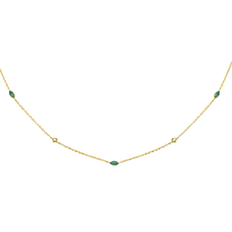 Muse Jewelry .33ct G SI 14K Yellow Gold Diamond & Emerald Pendant Necklace 16 + 2" Ext