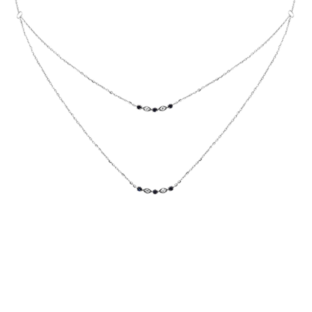 Muse Jewelry .29ct G SI 14K White Gold Diamond & Blue Sapphire Pendant Necklace 16 + 2" Ext