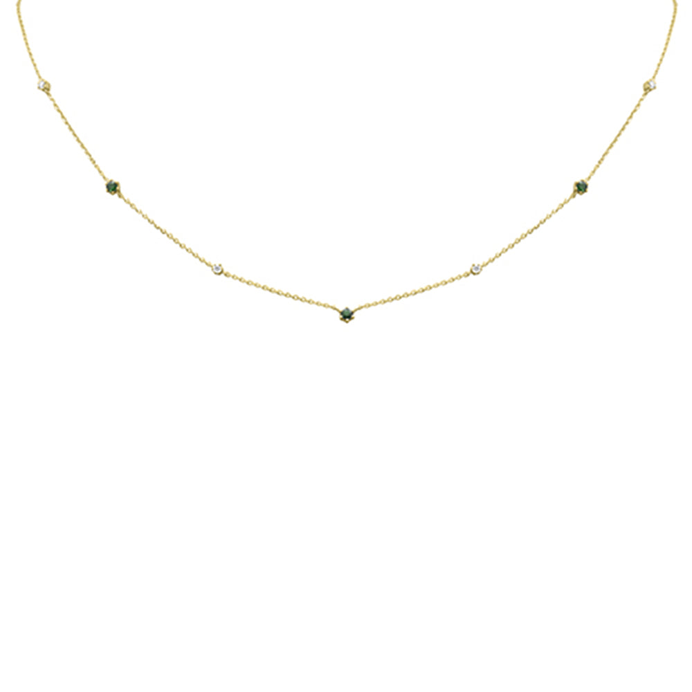 Muse Jewelry .33ct G SI 14K Yellow Gold Diamond & Emerald Gemstone Pendant Necklace 16+2"Long
