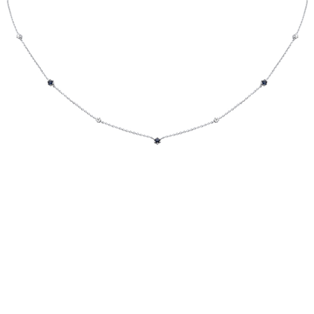 Muse Jewelry .45ct G SI 14K White Gold Diamond Blue Sapphire Pendant Necklace 16+2" Long