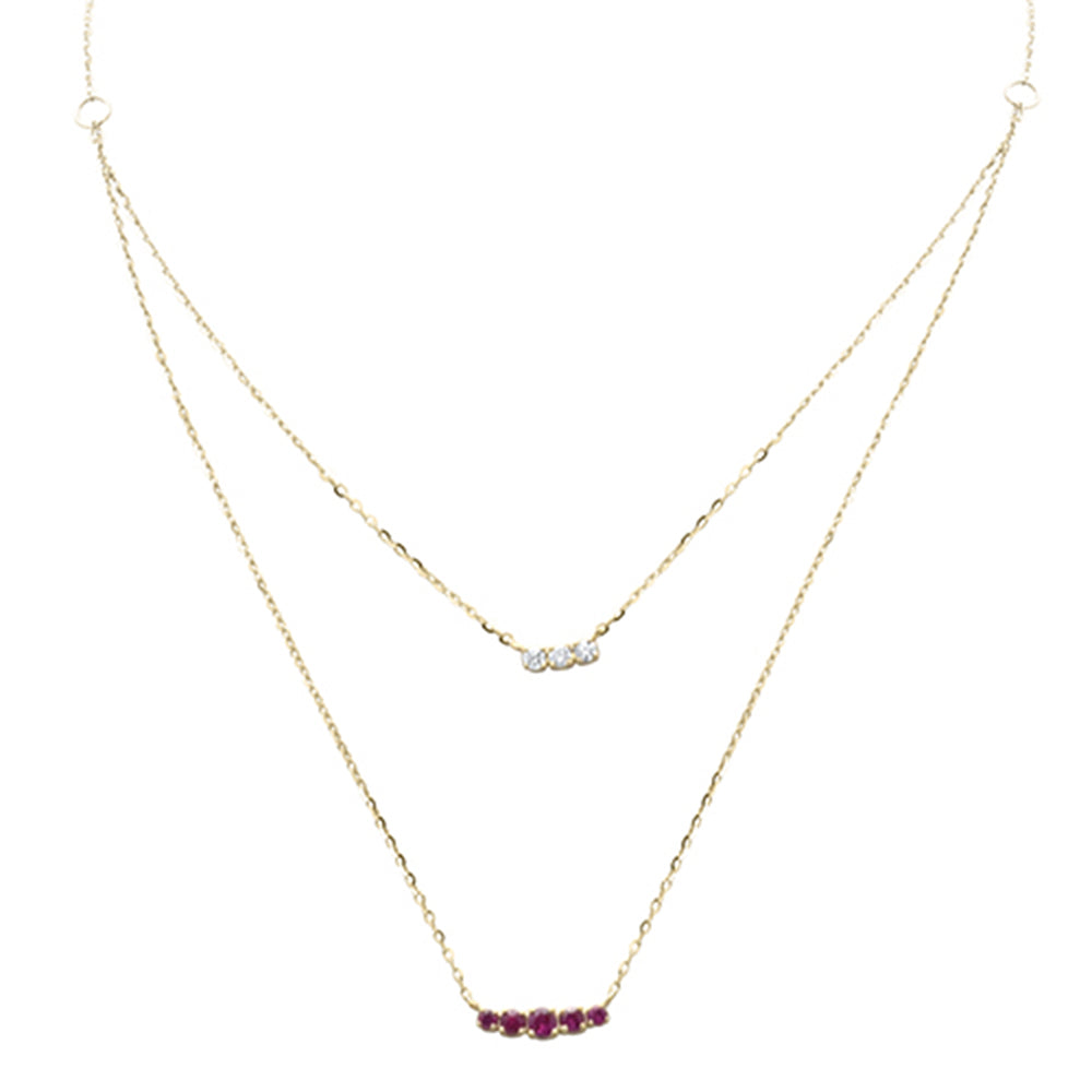 Muse Jewelry .33ct G SI 14K Yellow Gold Diamond & Ruby Gemstone Pendant Necklace 16+2" Long