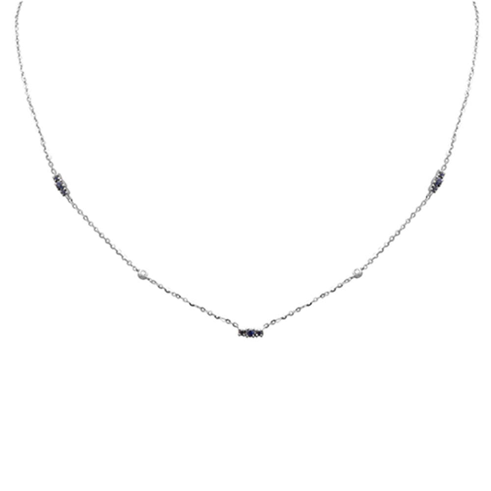 Muse Jewelry .26ct G SI 14K White Gold Diamond & Blue Sapphire Gemstone Pendant Necklace 16+2" Long