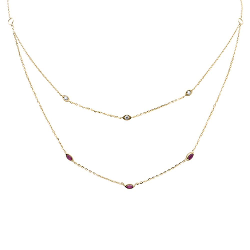 Muse Jewelry .32ct G SI 14K Yellow Gold Diamond & Ruby Gemstone Pendant Necklace 16+2" Long