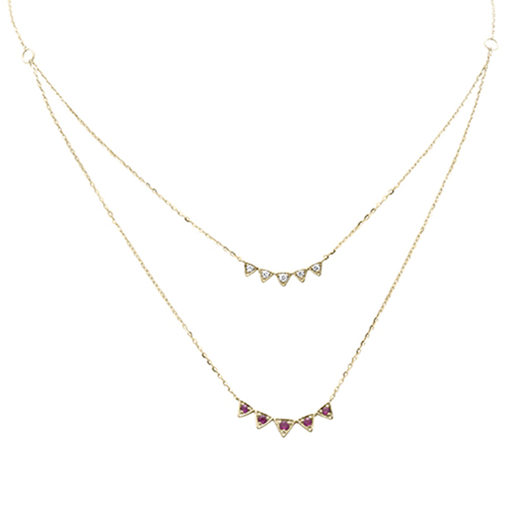 Muse Jewelry .28ct G SI 14K Yellow Gold Diamond & Ruby Gemstone Pendant Necklace 16+2" Long
