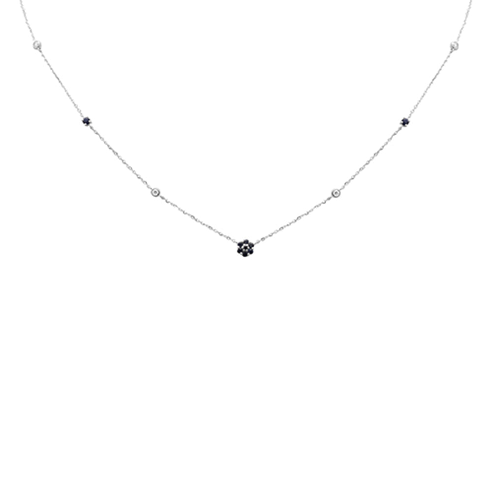 Muse Jewelry .36ct G SI 14K White Gold Diamond & Blue Sapphire Pendant Necklace 16 + 2" Ext