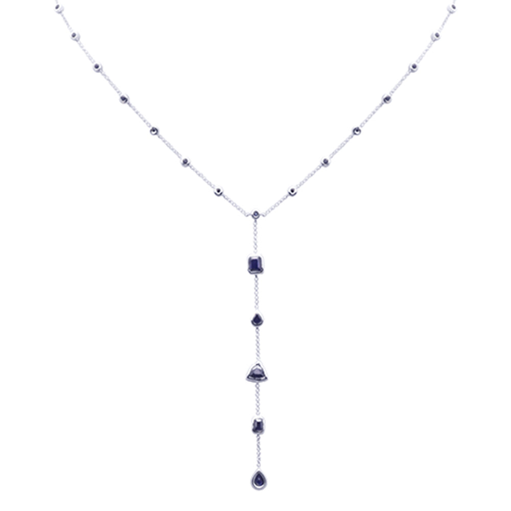 Muse Jewelry 2.53ct G SI 14K White Gold Blue Sapphire Lariat Necklace 16 + 2" Ext