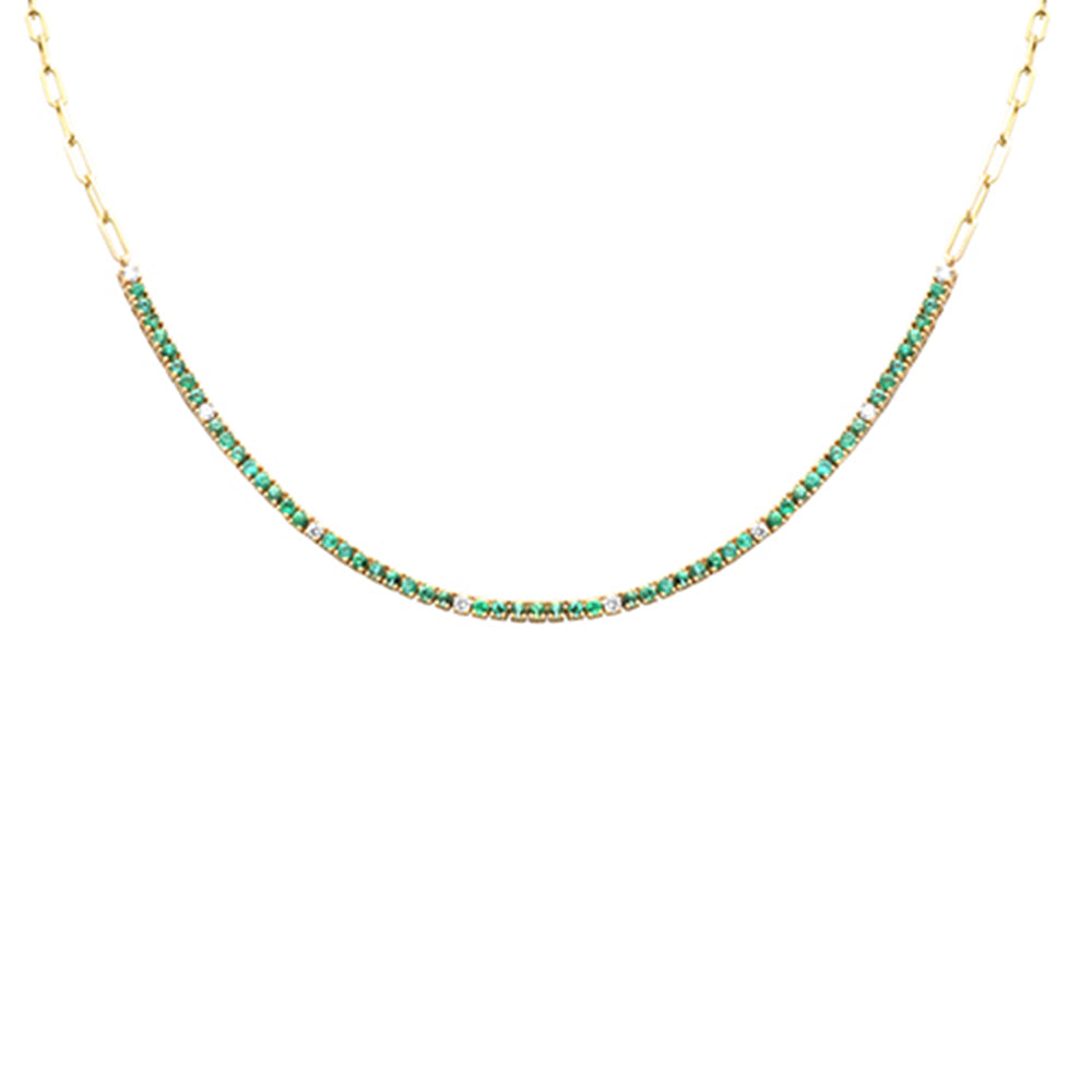 Muse Jewelry 2.23ct G SI 14K Yellow Gold Diamond & Emerald Gemstone Paperclip Tennis Necklace 16+1" Long