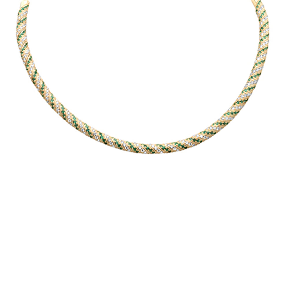 Muse Jewelry 4.67ct G SI 14K Yellow Gold Diamond & Emerald Gemstone Choker Necklace 14 + 2" Ext
