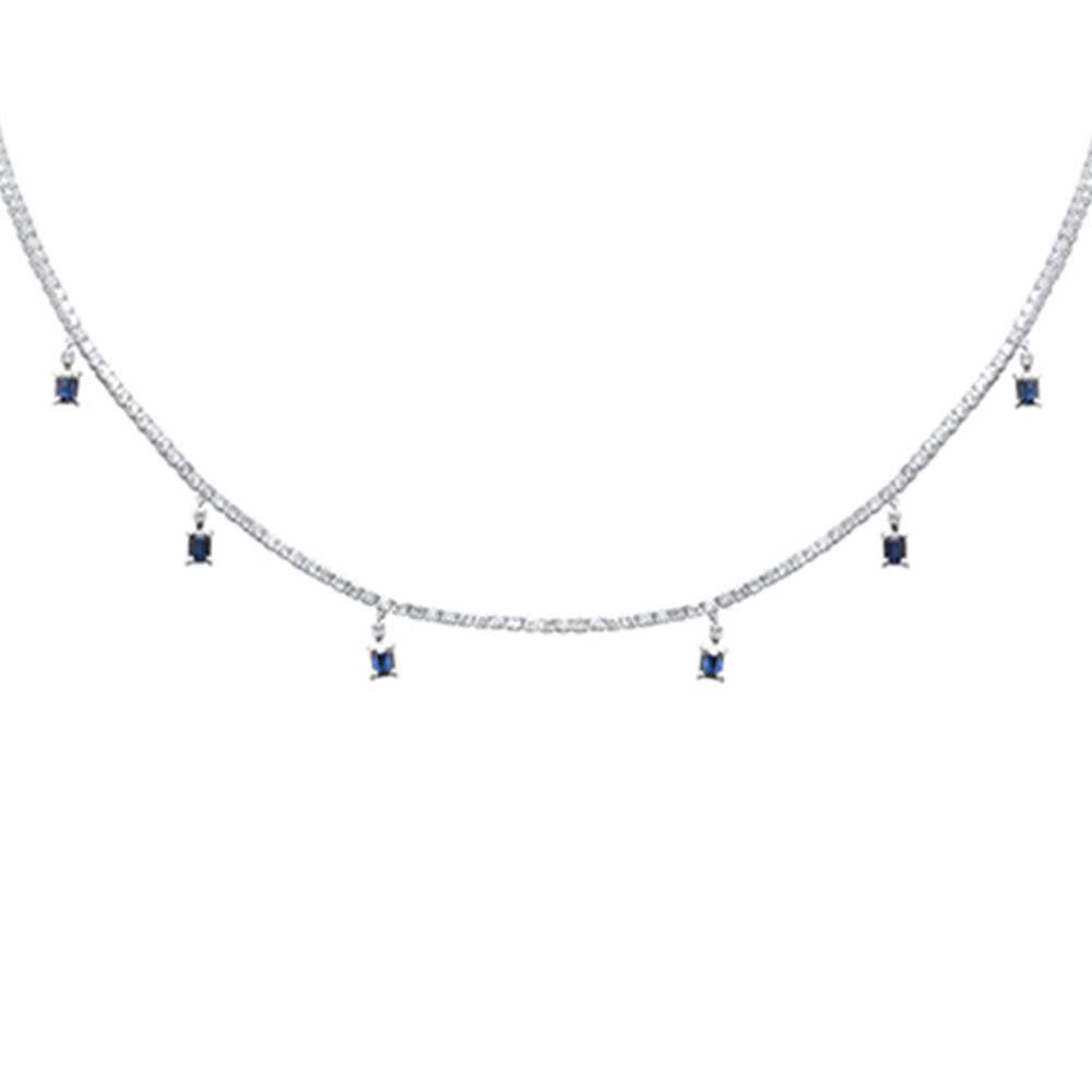 Muse Jewelry 5.34ct G SI 14K White Gold Diamond & Blue Sapphire Gemstone Tennis Necklace 13" + 6" EXT