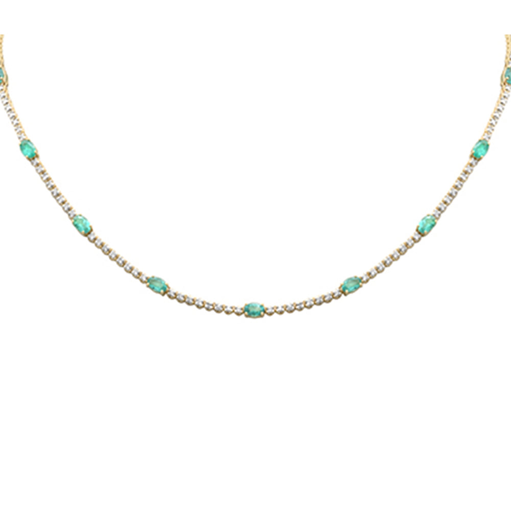Muse Jewelry 8.98ct G SI 14K Yellow Gold Diamond & Emerald Gemstone Tennis Necklace 18" Long