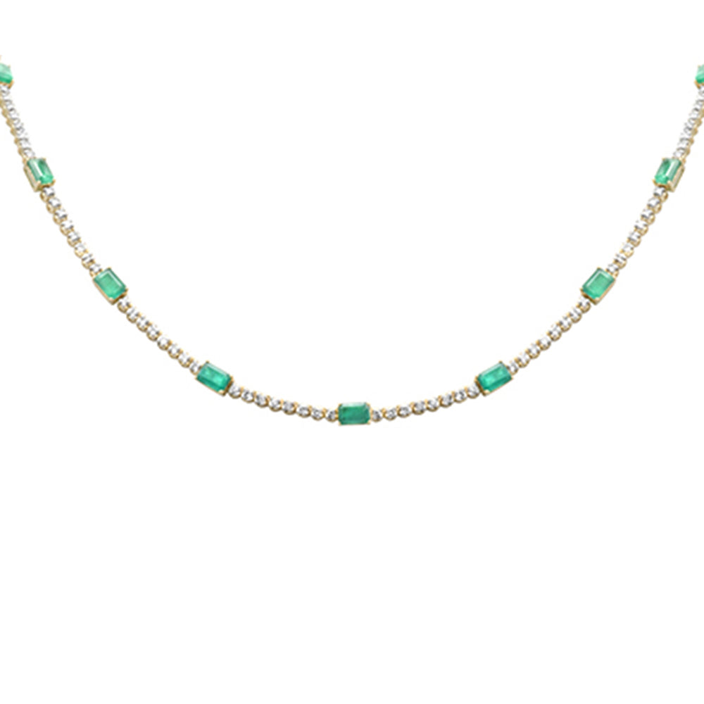 Muse Jewelry 11.16ct G SI 14K Yellow Gold Diamond & Emerald Gemstone Tennis Necklace 18" Long
