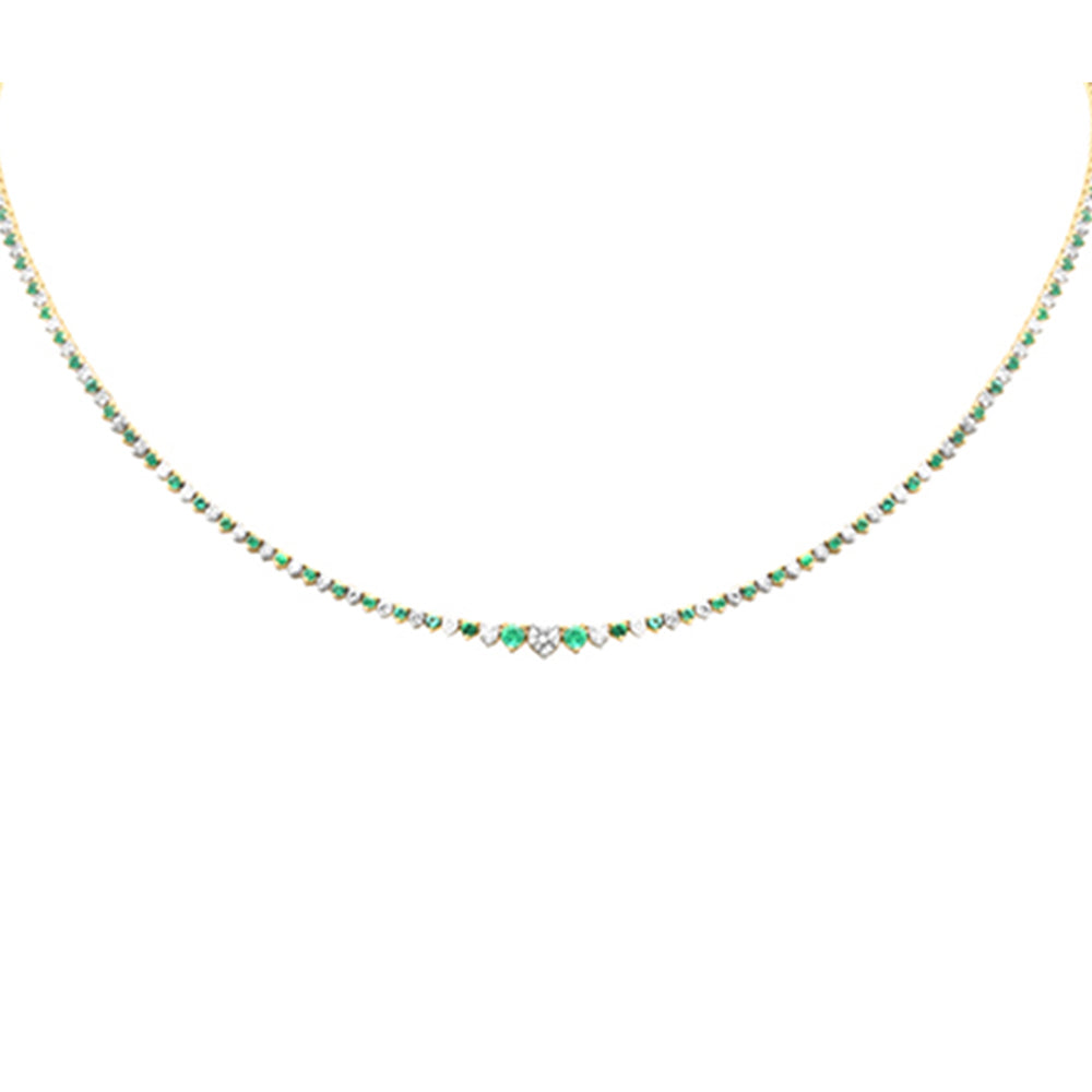 Muse Jewelry 3.08ct G SI 14K Yellow Gold Diamond & Emerald Tennis Necklace 16" Long