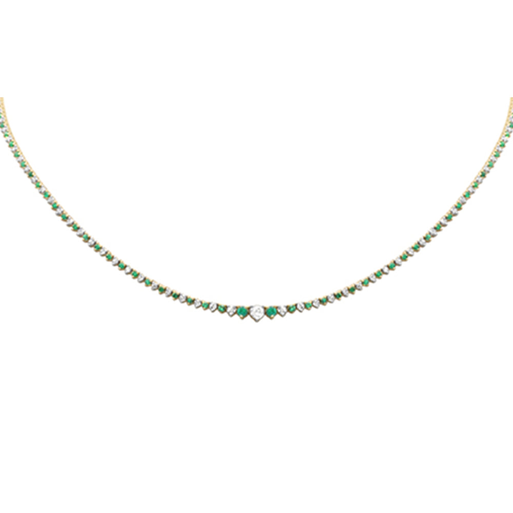 Muse Jewelry 3.17ct G SI 14K Yellow Gold Diamond & Emerald Tennis Necklace 16" Long