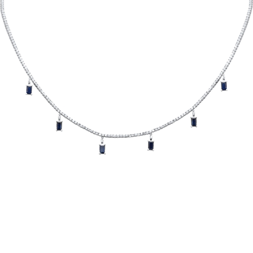 Muse Jewelry 3.73ct G SI 14K White Gold Diamond & Blue Sapphire Tennis Necklace 13" + 6" EXT