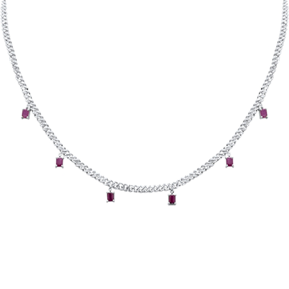 Muse Jewelry 3.10ct G SI 14K White Gold Diamond & Ruby Cuban Link Necklace 13" + 6" EXT