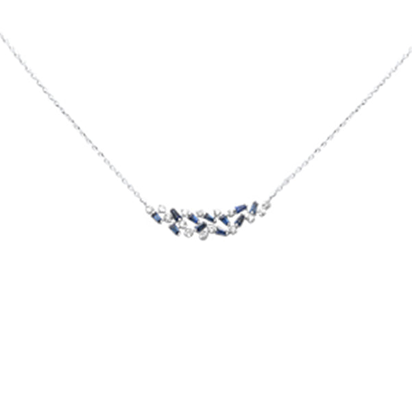 Muse Jewelry .45ct F SI 14K White Gold Diamond & Blue Sapphire Pendant Necklace 16" + 2" Long