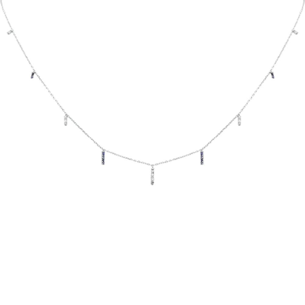 Muse Jewelry .27ct F SI 14K White Gold Diamond & Blue Sapphire Dangling Pendant Necklace 16" + 2" Long