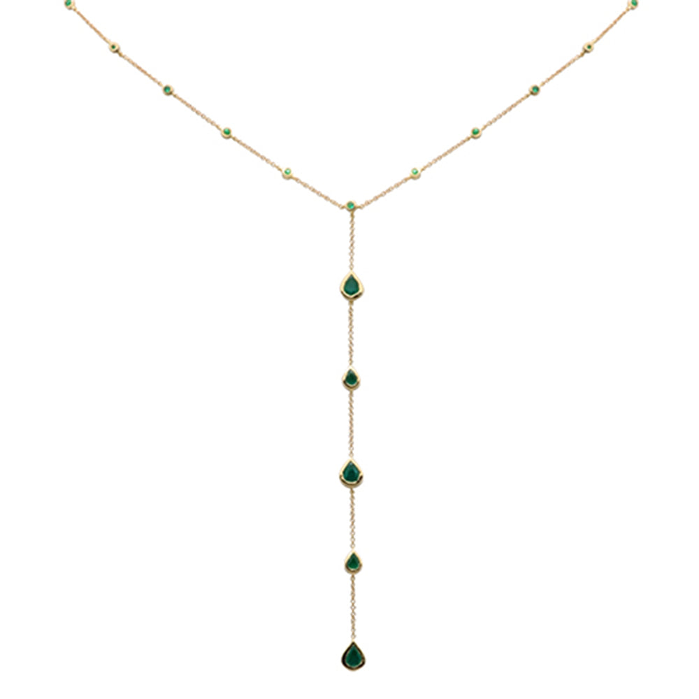 Muse Jewelry 1.39ct G SI 14K Yellow Gold Natural Emerald Gemstones Lariat Pendant Necklace 16+2" Long