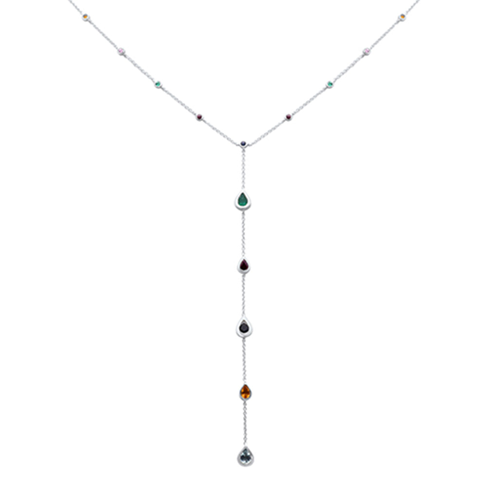 Muse Jewelry 1.57ct G SI 14K White Gold Multi Color Gemstone Pendant Necklace 16+2" Long