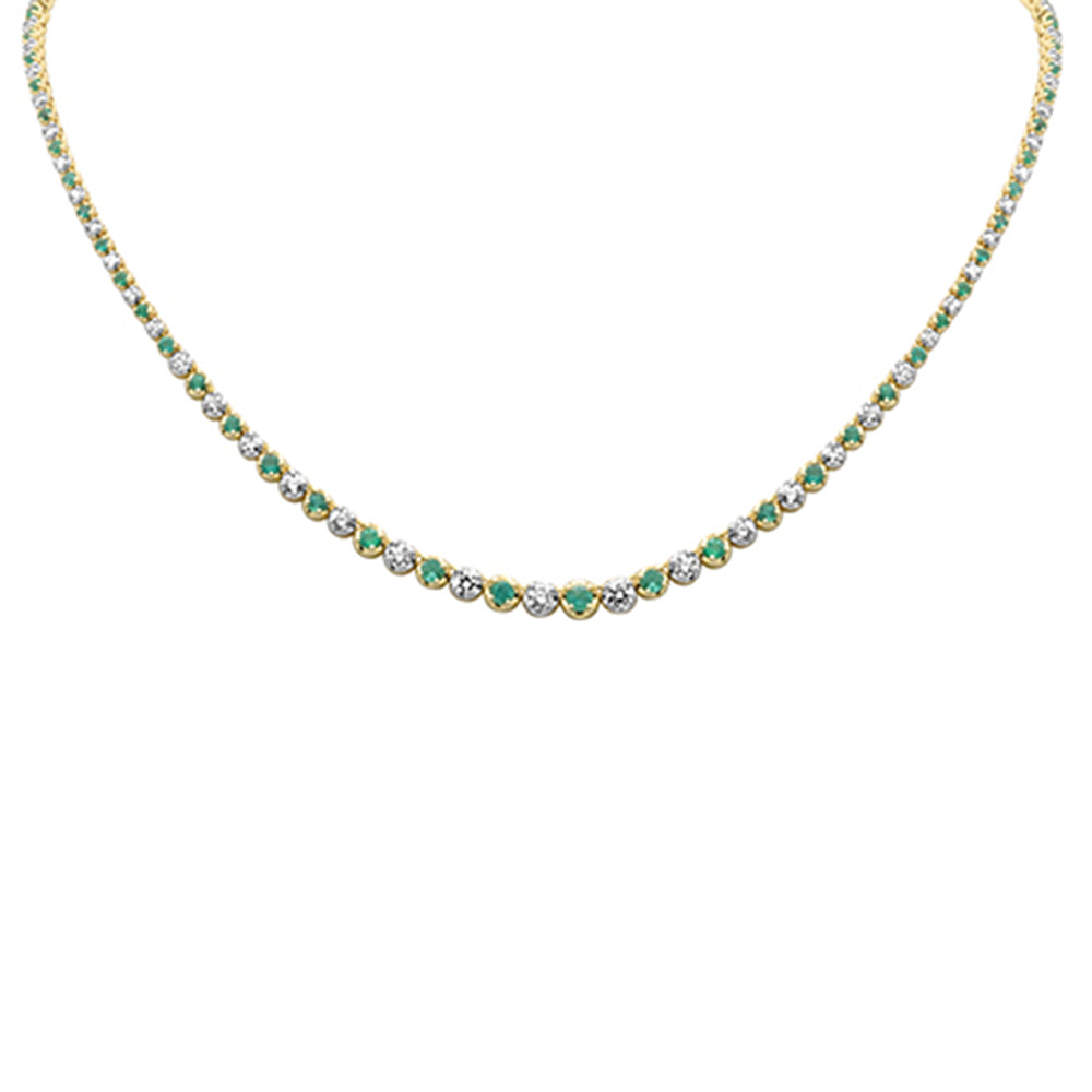 Muse Jewelry 4.85ct G SI 14k Yellow Gold Diamond & Emerald Gemstones Graduated Tennis Necklace 16" Long