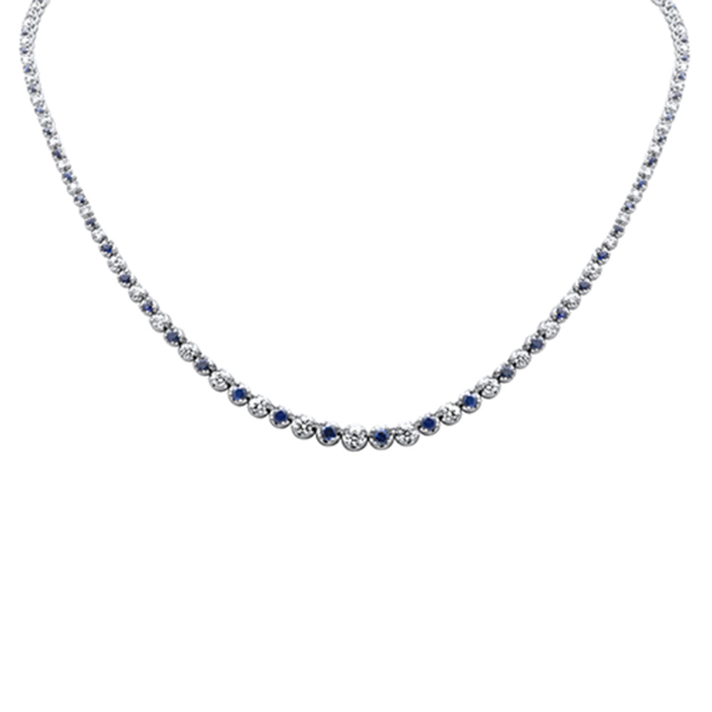 Muse Jewelry 5.74ct G SI 14K White Gold Diamond & Blue Sapphire Gemstones Graduated Tennis Necklace 16" Long