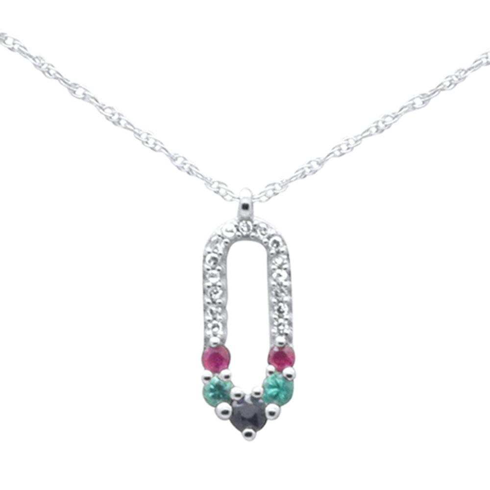 Muse Jewelry .19ct G SI 14K White Gold Diamond & Multi Color Pendant Necklace 18" Long