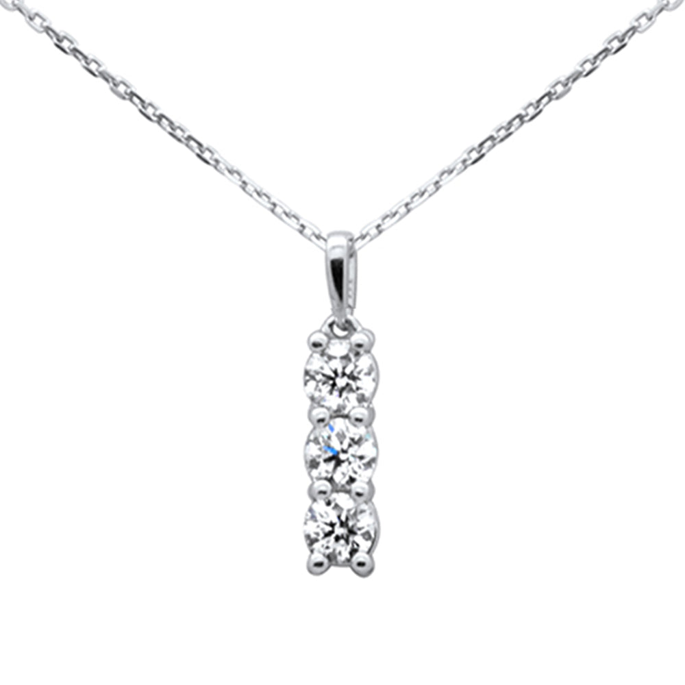 Muse Jewelry .68ct G SI 14K White Gold Diamond 3-Stones Pendant Necklace 18" Long