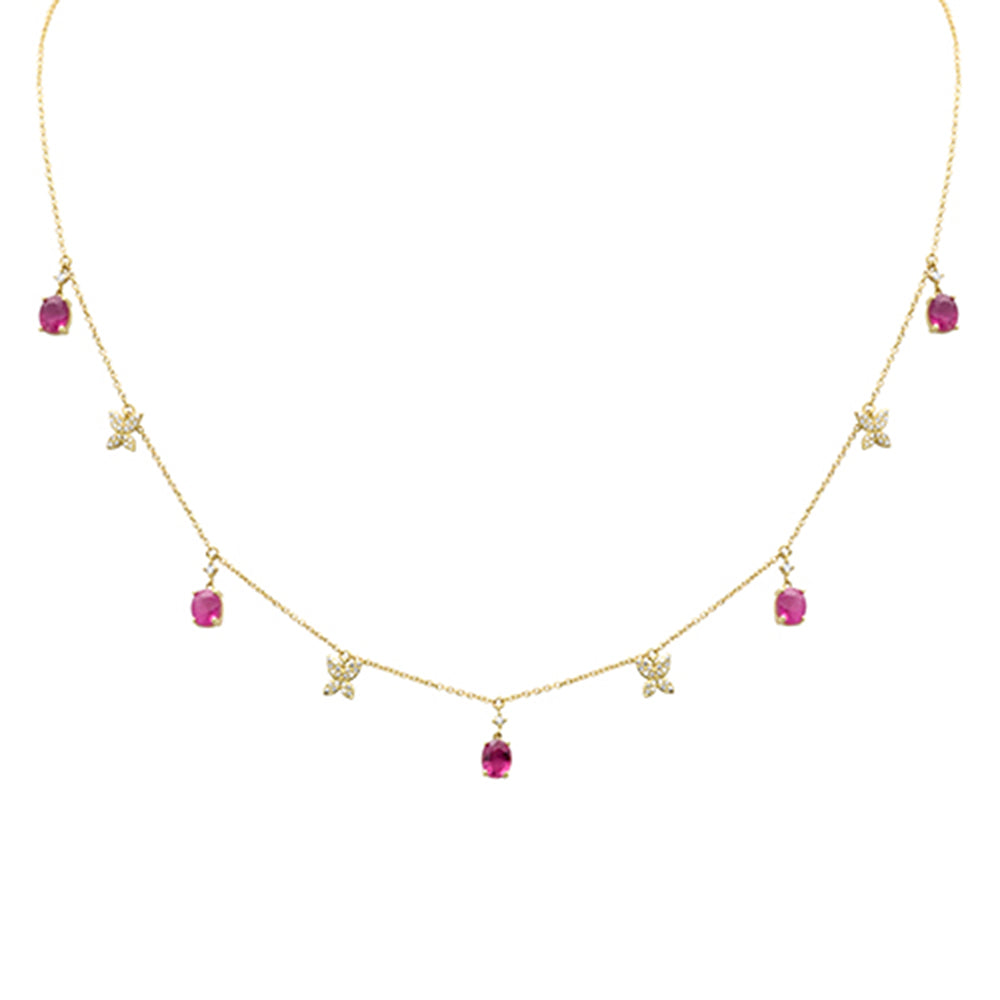 Muse Jewelry 2.55ct G SI 14K Yellow Gold Diamond & Oval Shape Pink Sapphire Gemstones Pendant Necklace 16+2" Long