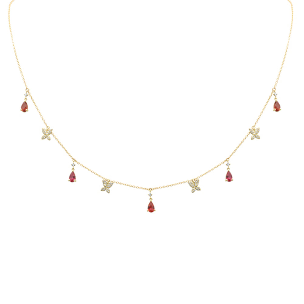 Muse Jewelry 1.36ct G SI 14K Yellow Gold Diamond & Pear Shape Garnet Pendant Necklace 16+2" Long