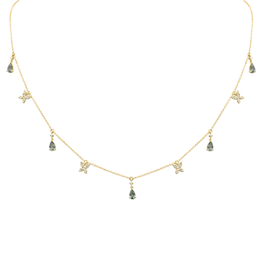Muse Jewelry 1.71ct G SI 14K Yellow Gold Diamond & Pear Shape Green Amethyst Gemstones Pendant Necklace 16+2" Long