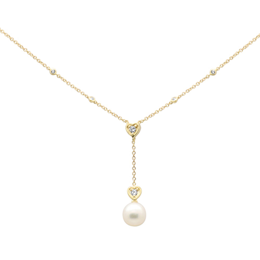 Muse Jewelry 2.42ct G SI 14K Yellow Gold Diamond & Pearl Stone Drop Pendant Necklace 18" Long