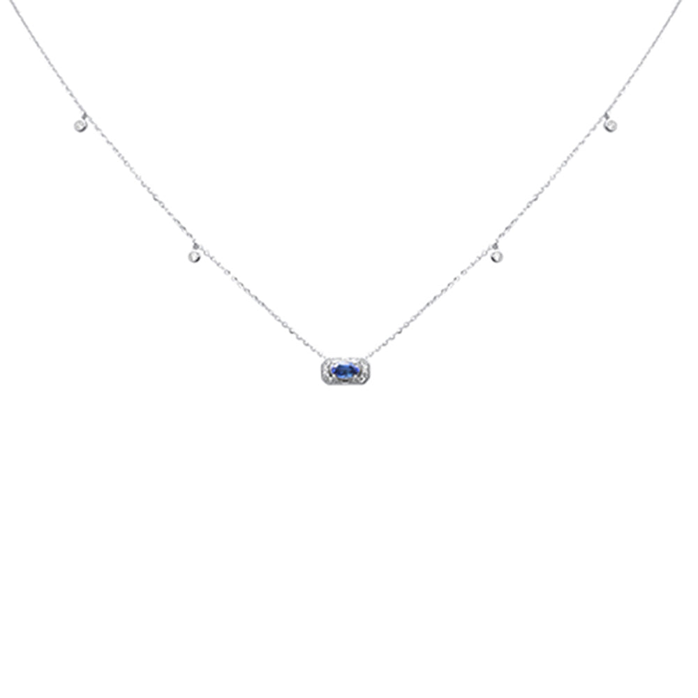 Muse Jewelry .39ct G SI 14K White Gold Diamond & Blue Sapphire Gemstones Pendant Necklace 16+2" Long