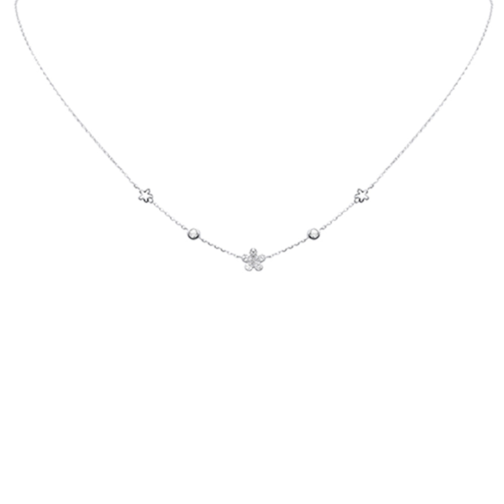 Muse Jewelry .09ct G SI 14K White Gold Diamond Flower Pendant Necklace 16+2" Long