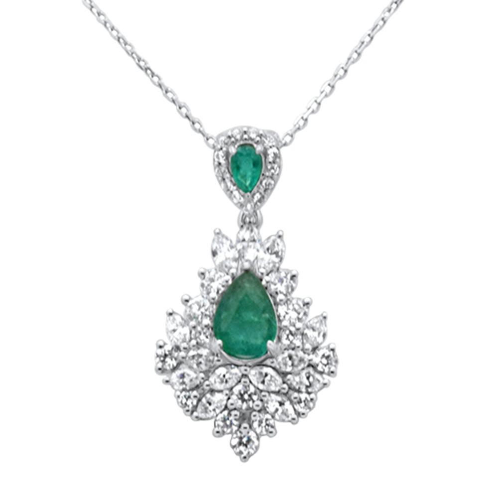 Muse Jewelry 2.55ct G SI 14K White Gold Diamond & Emerald Gemstones Pendant Necklace 18" Long Chain