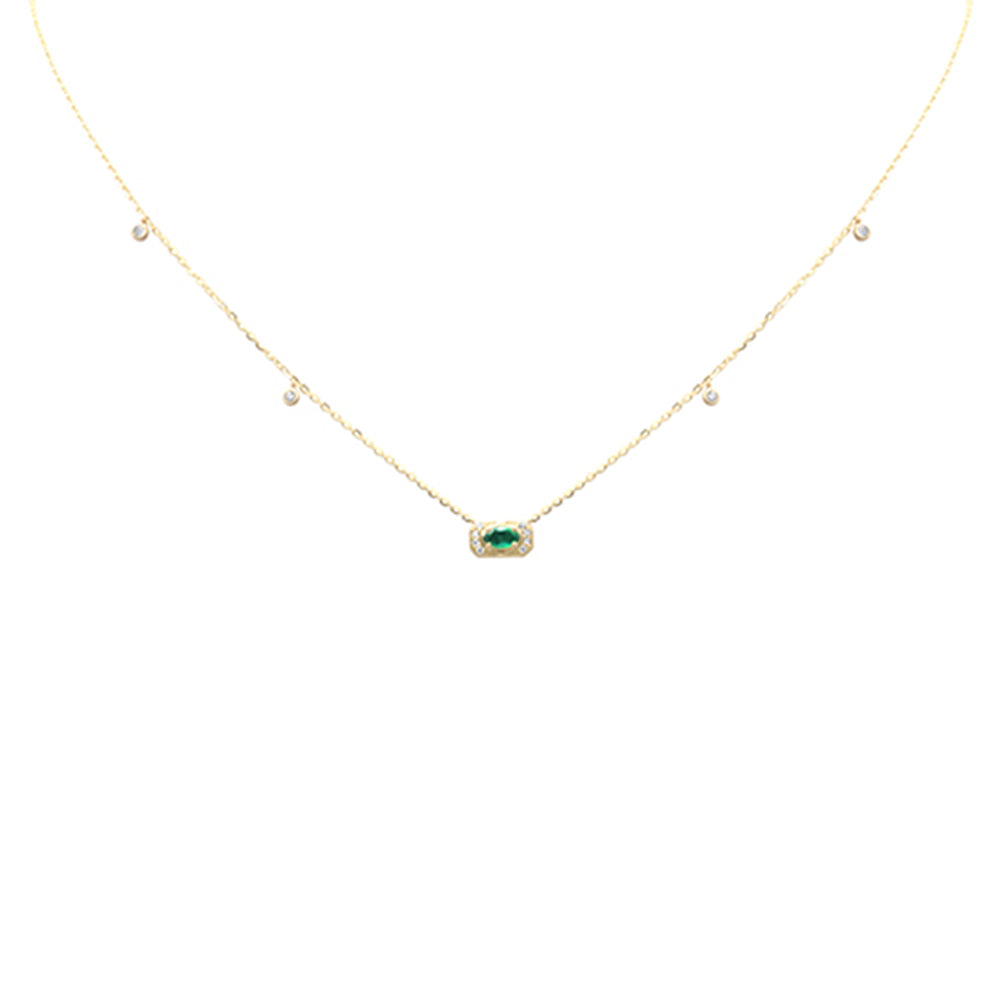 Muse Jewelry .10ct G SI 14K Yellow Gold Diamond & Emerald Gemstones Pendant Necklace 16+2" Long